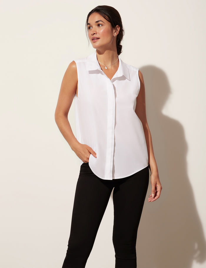 Sleeveless Raw Edge Buttondown