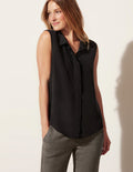 Sleeveless Raw Edge Buttondown