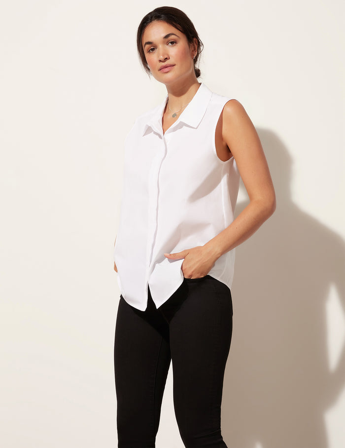 Sleeveless Raw Edge Buttondown