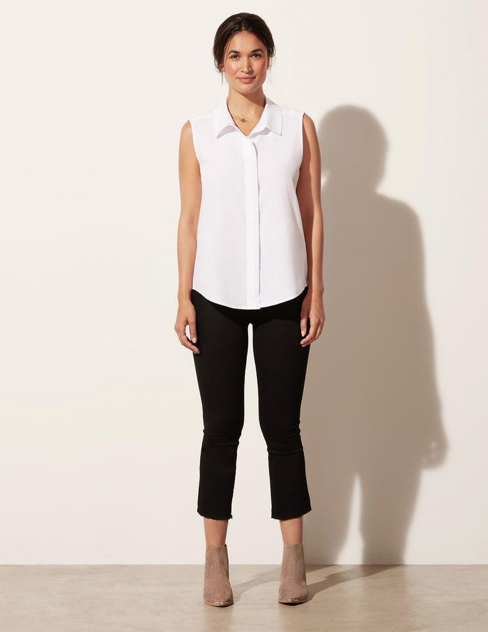 Sleeveless Raw Edge Buttondown