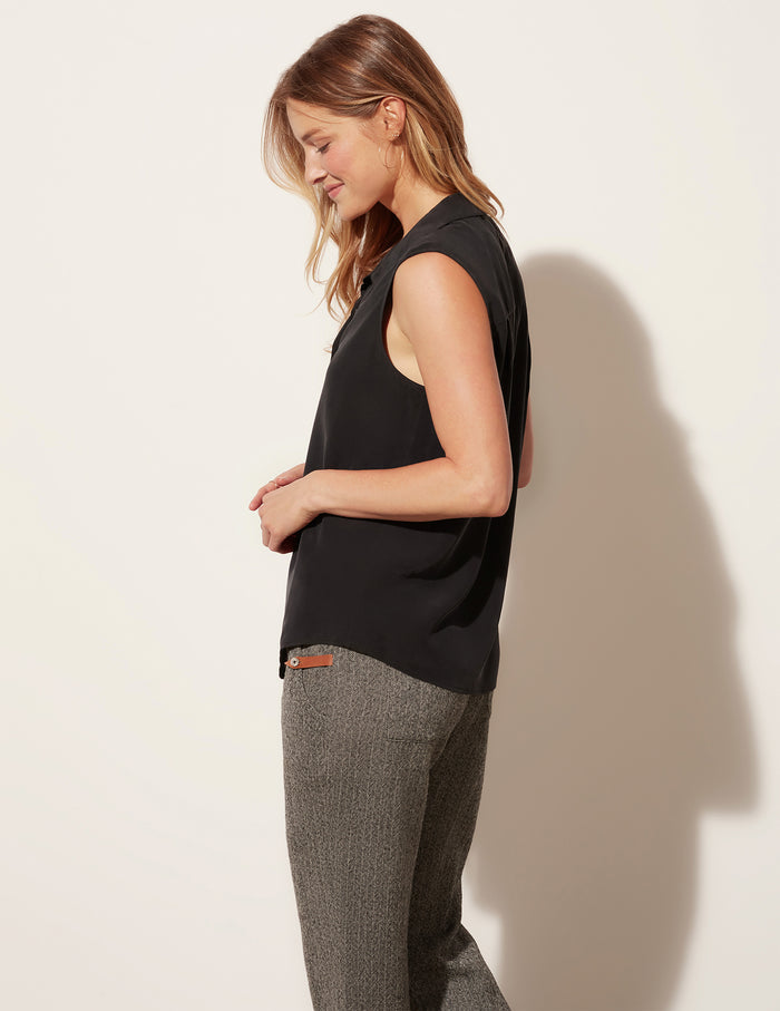 Sleeveless Raw Edge Buttondown