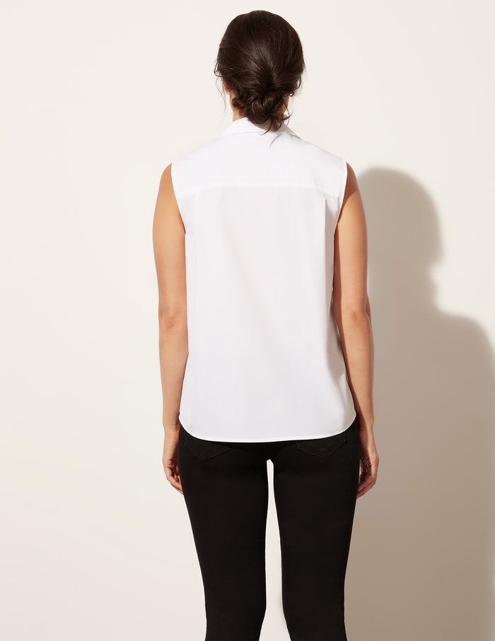 Sleeveless Raw Edge Buttondown
