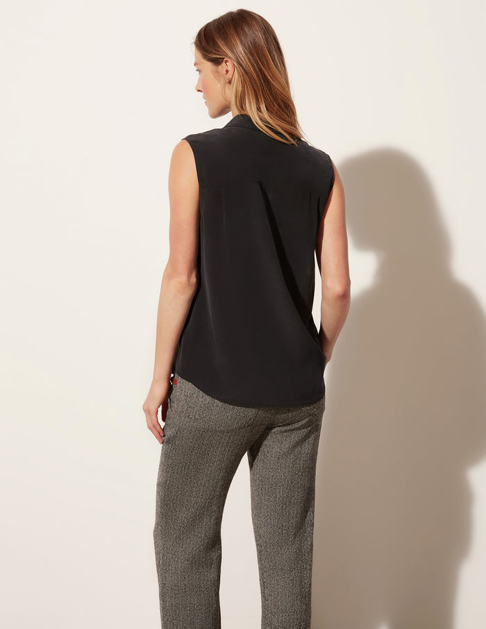 Sleeveless Raw Edge Buttondown