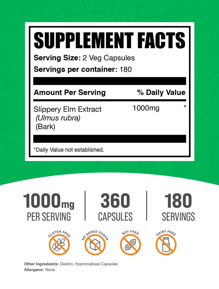 Slippery elm bark 360 capsules label