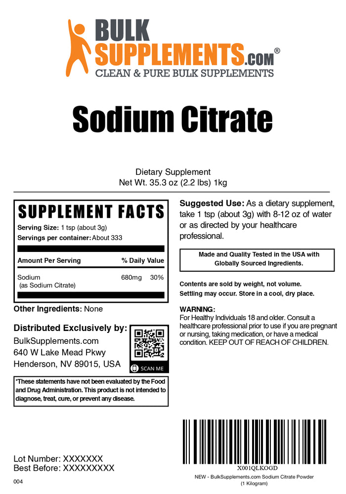 Sodium citrate powder label 1kg
