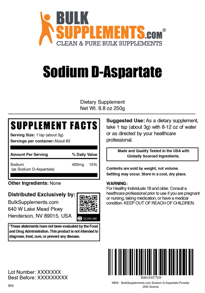 Sodium D-Aspartate powder label 250g