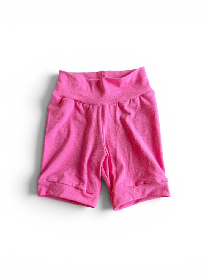 Solid Bubble Gum Pink 3-6yr Shortie shorts (longer length)
