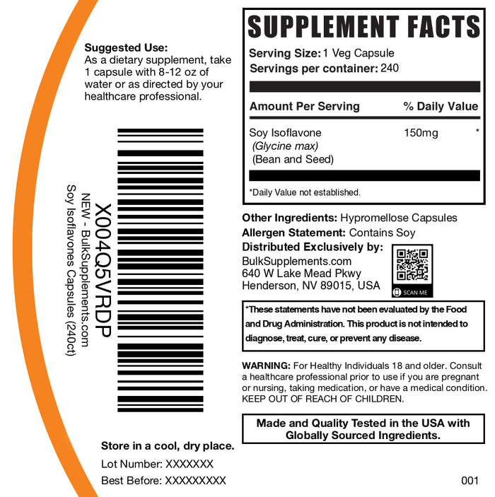 Soy isoflavones 240 capsules label