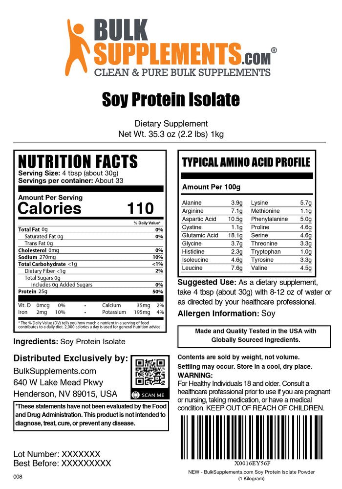Soy protein isolate powder label 1kg