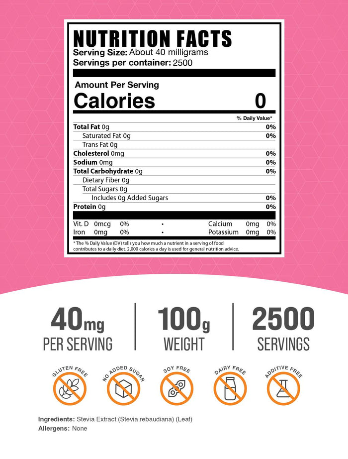 Stevia extract powder label 100g