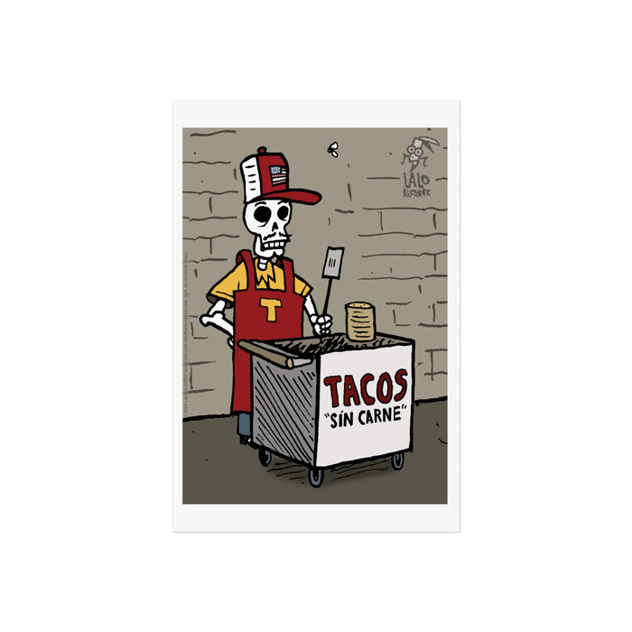 Tacos 'Sin Carne' Poster — Humorous Skeleton Taco Stand Fine Art Print