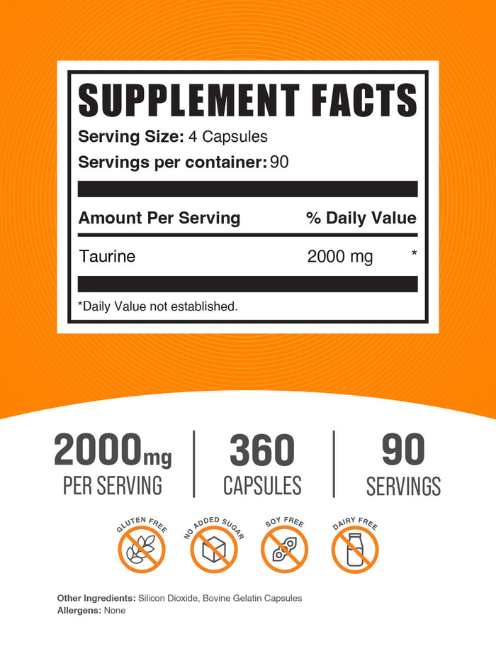 Taurine 360 capsules label