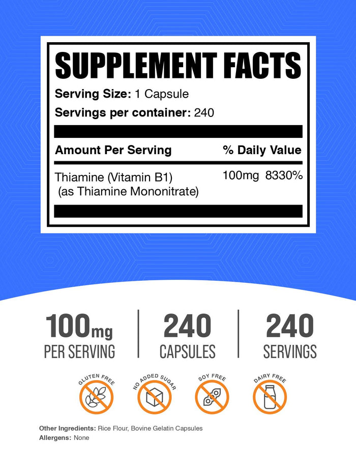 Thiamine Mononitrate (Vitamin B1) 240 capsules label
