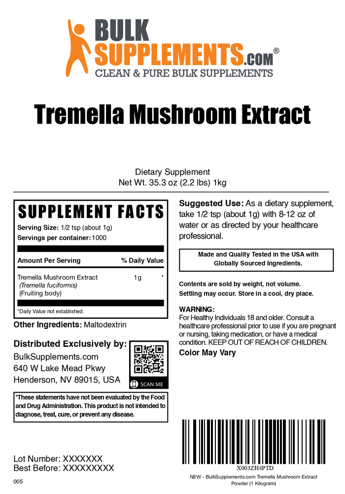 Tremella Mushroom Extract Powder Plain Label