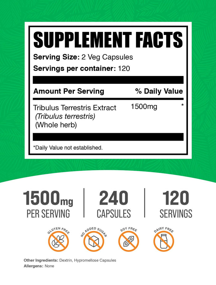 Tribulus terrestris 240 capsules label