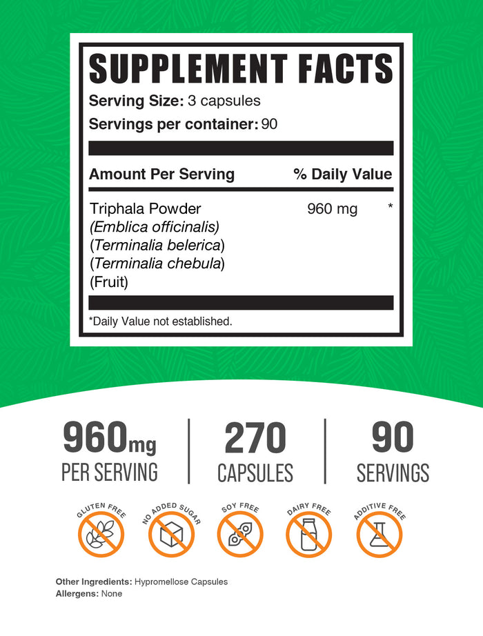 Triphala 270 capsules label