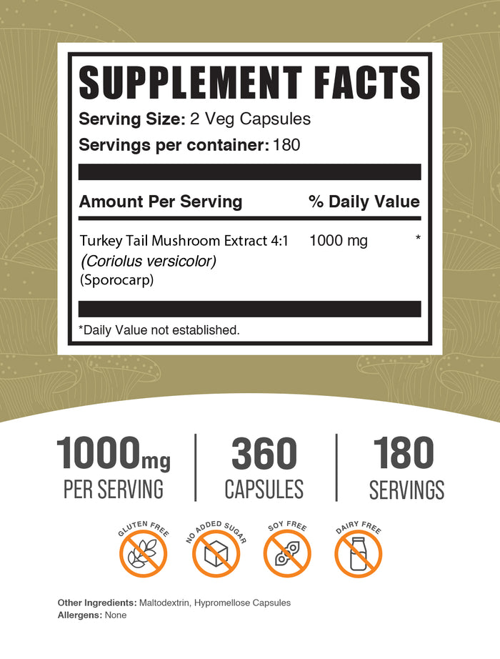 Turkey Tail Mushroom 360 ct Capsules Label
