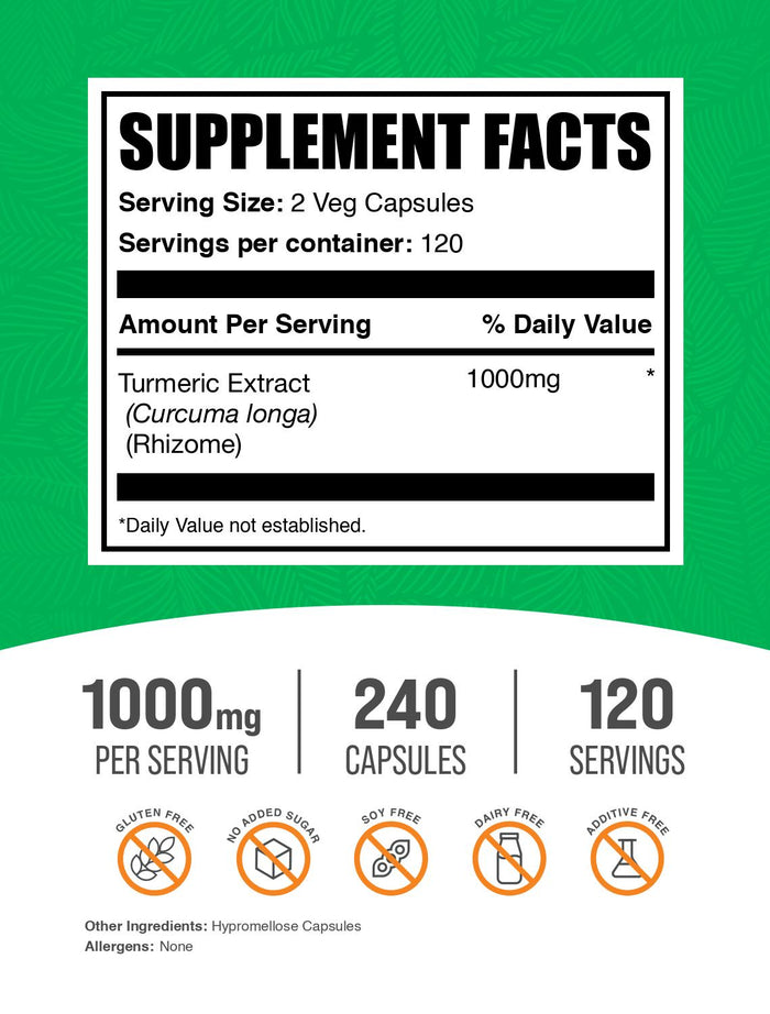 Turmeric extract 1000mg 240 capsules label