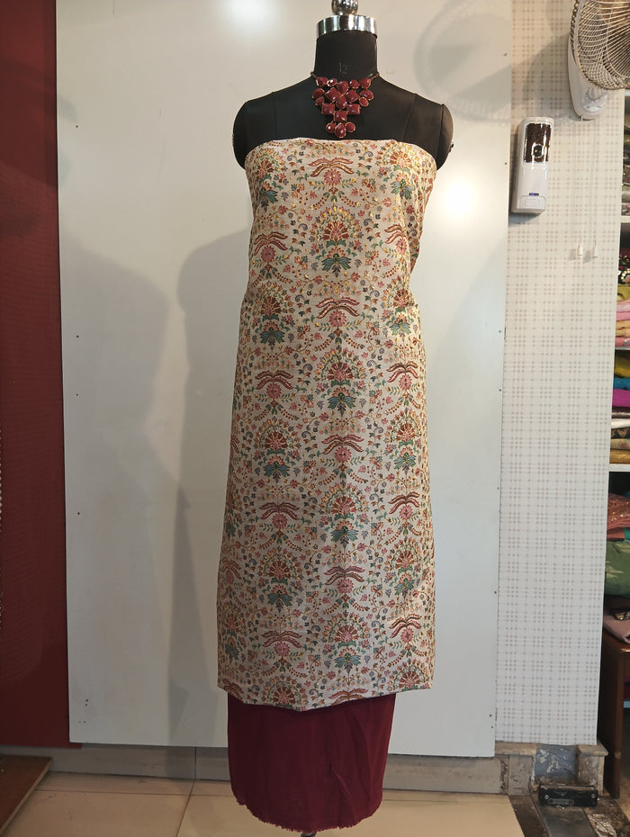 Tussar silk embroidered suit