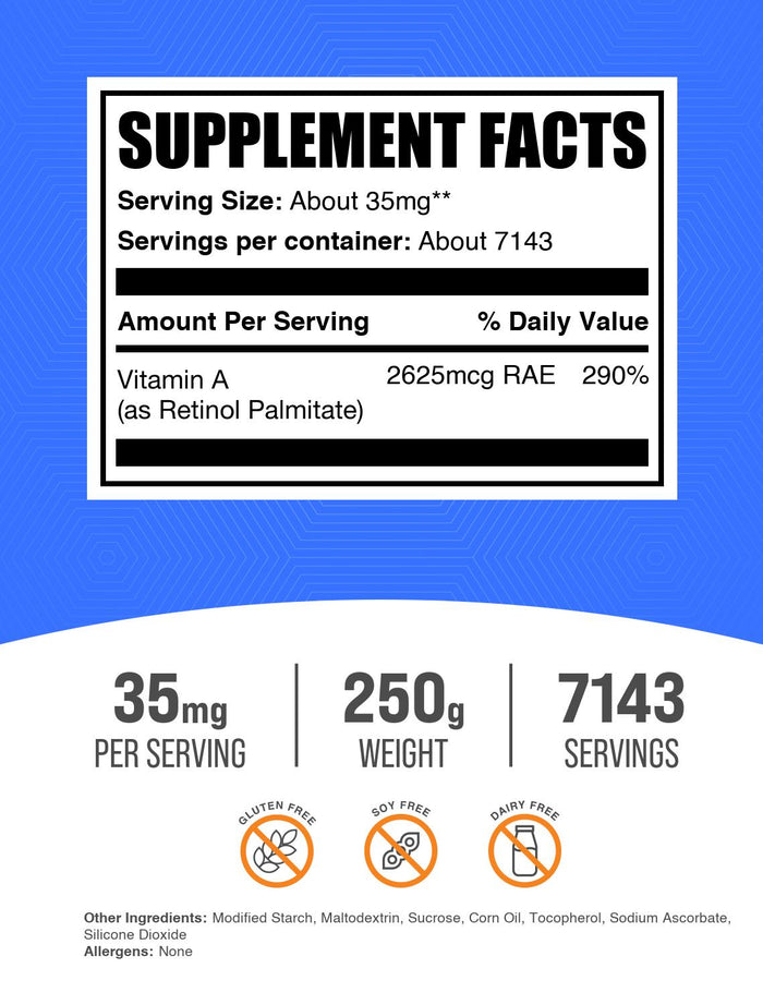 Vitamin A Palmitate Powder AMZ 250g Label