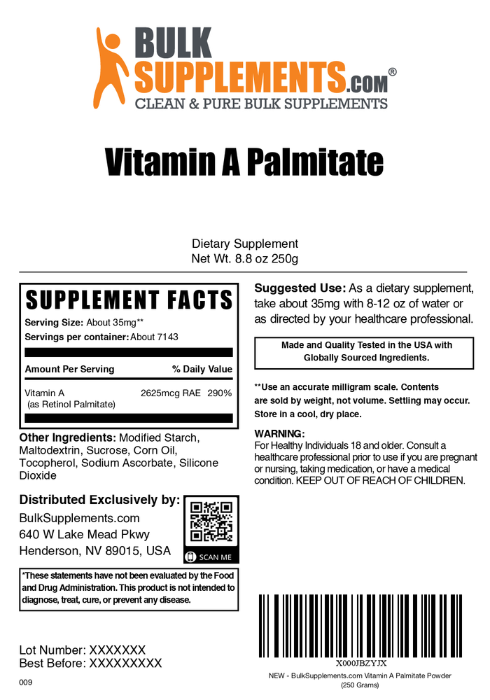 Vitamin A Palmitate Powder AMZ 250g Plain Label