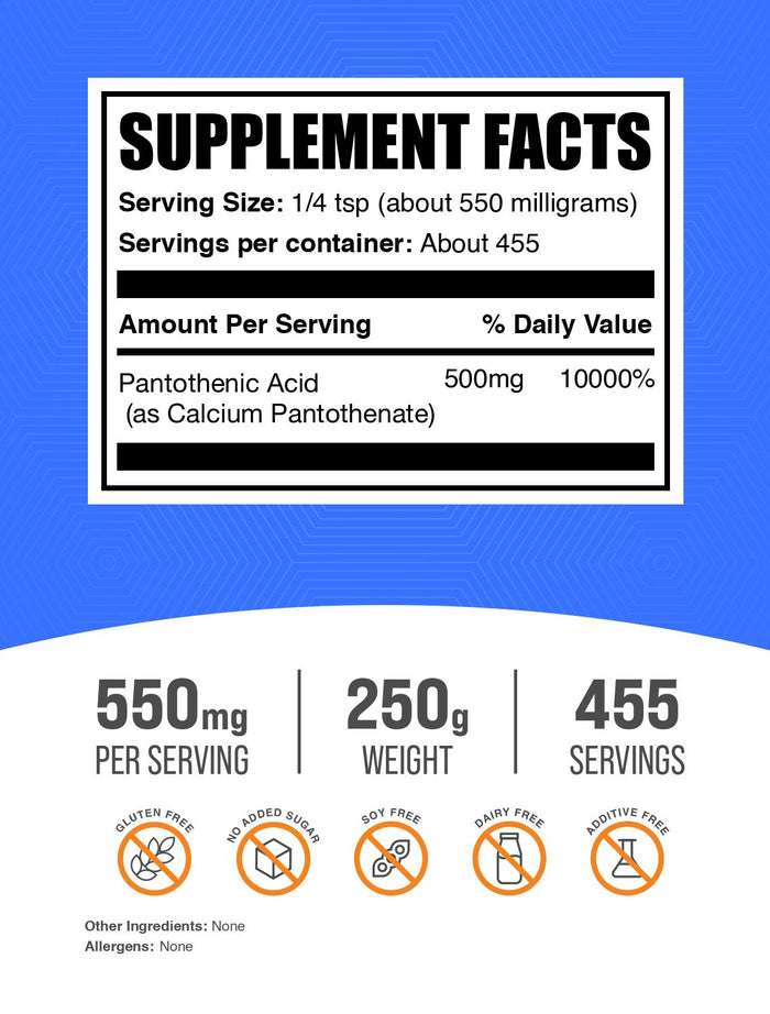 Vitamin B5 powder label 250g