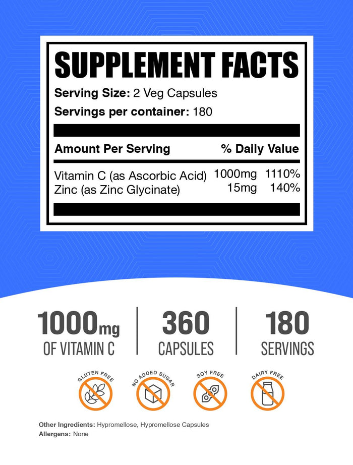 Vitamin C with zinc 360 capsules label