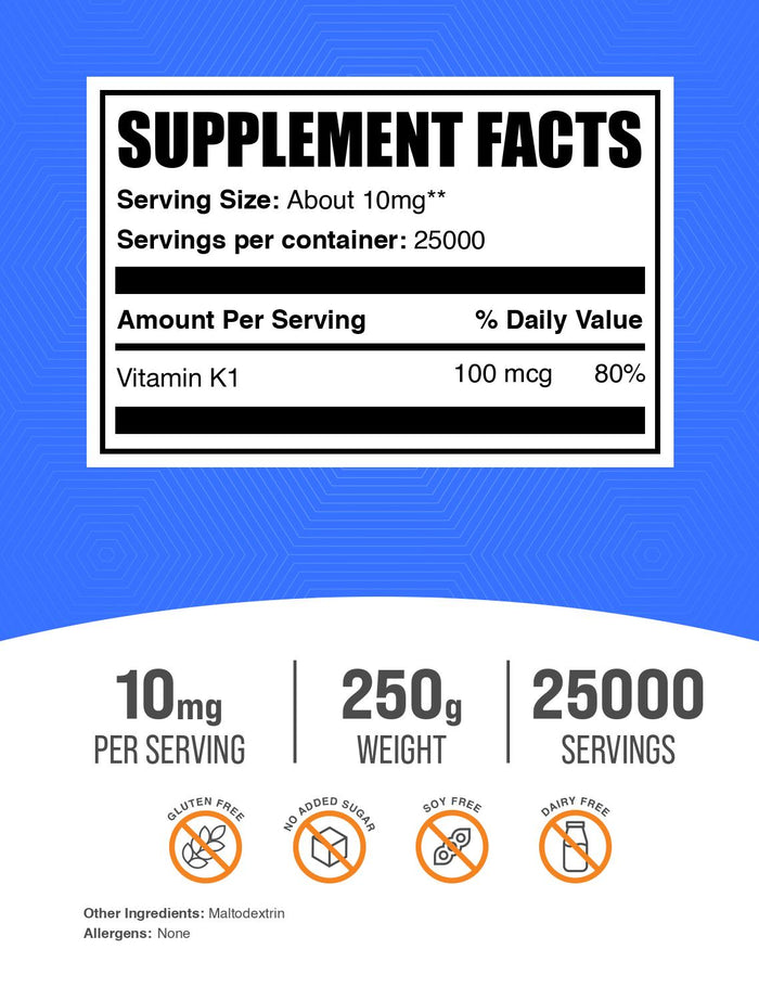 Vitamin K1 1% powder label 250g