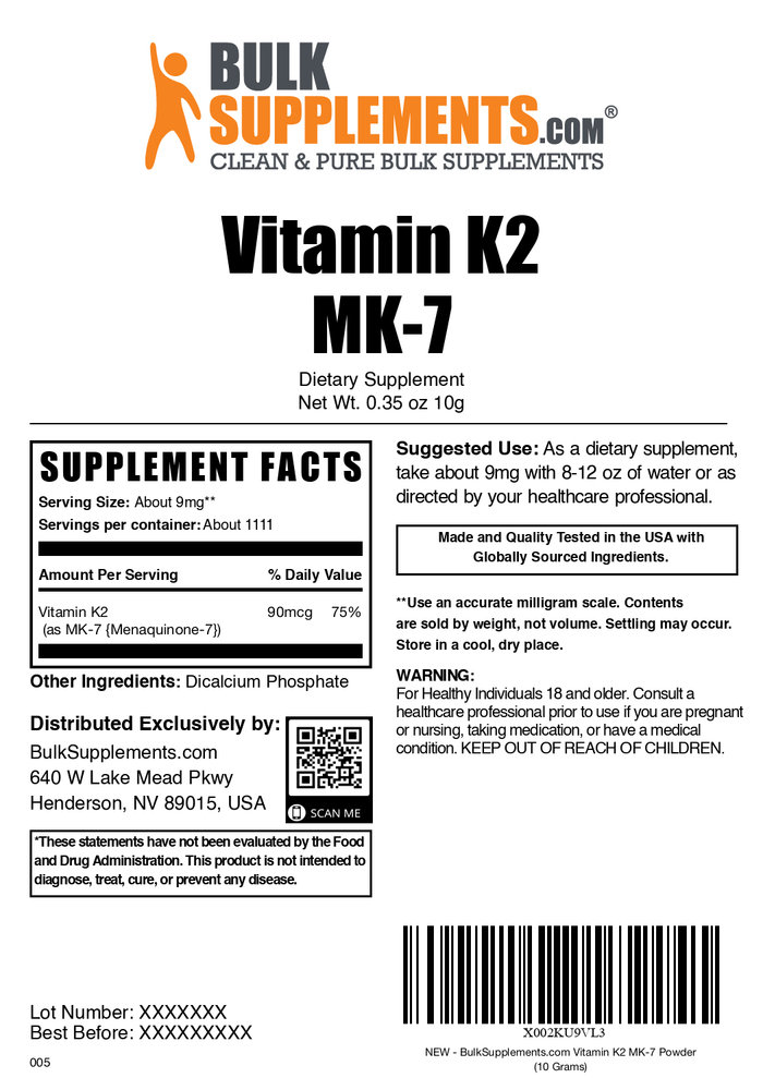 Vitamin K2 MK7 10g Powder Plain Label