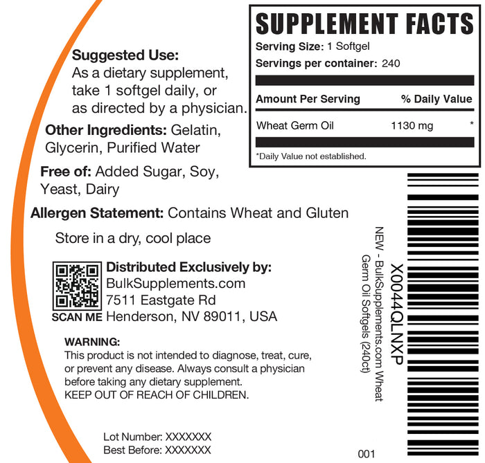 Wheat Germ Oil softgels label 240 ct