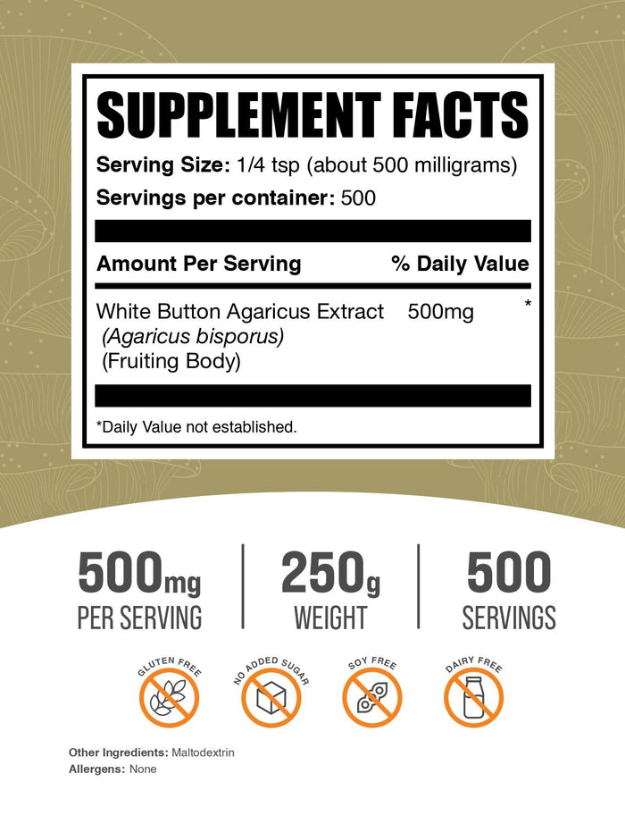 White button mushroom extract powder label 250g
