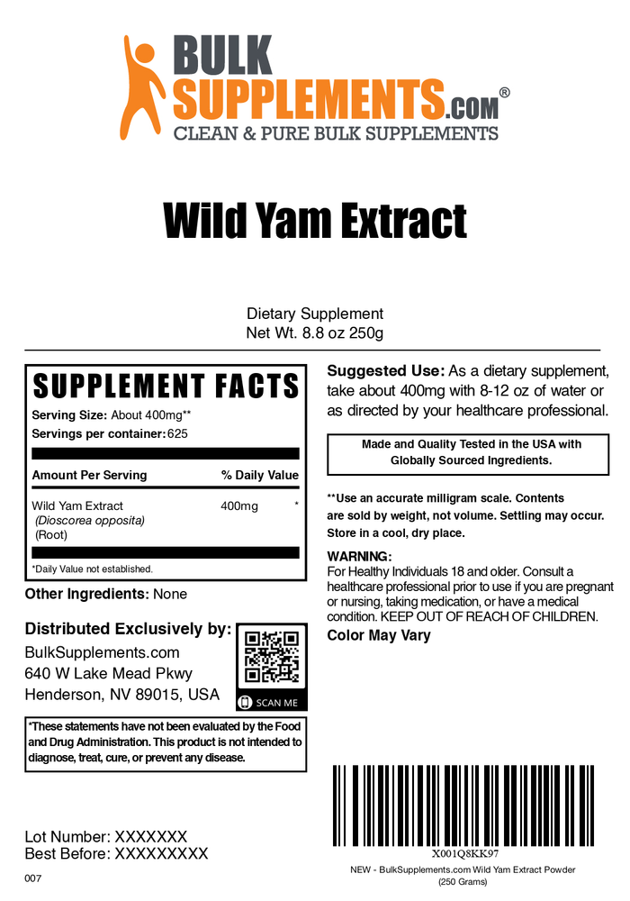 Wild yam extract powder label 250g