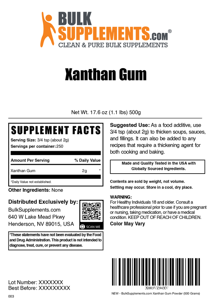 Xanthan gum powder label 500g