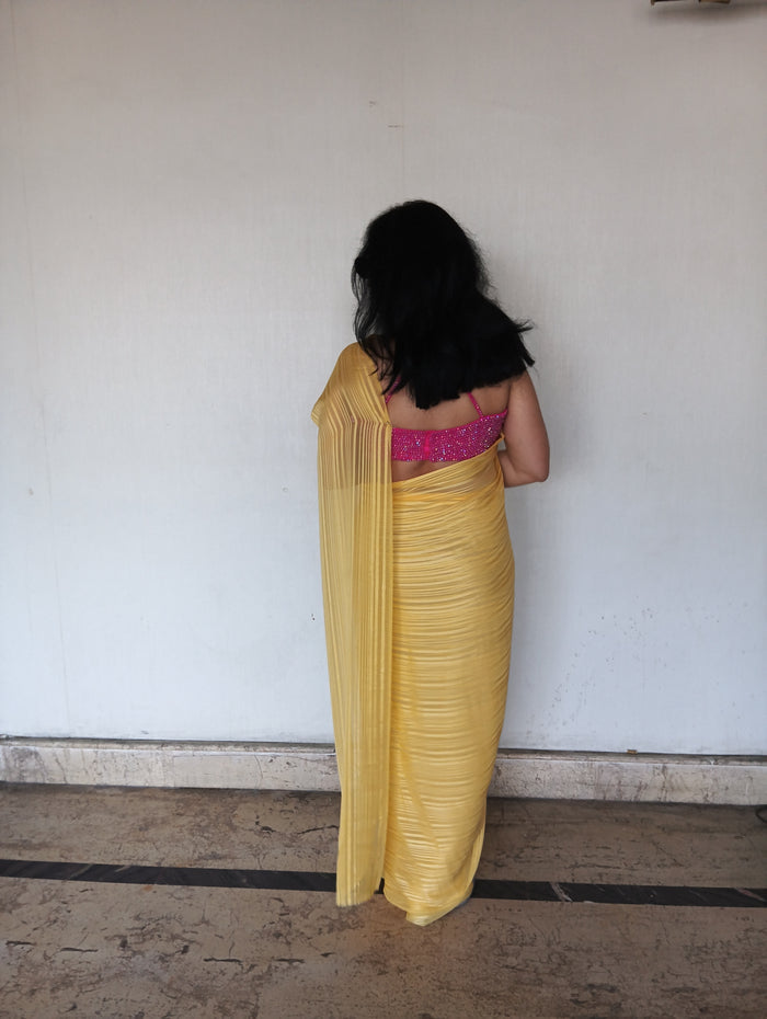 Yellow flowy saree