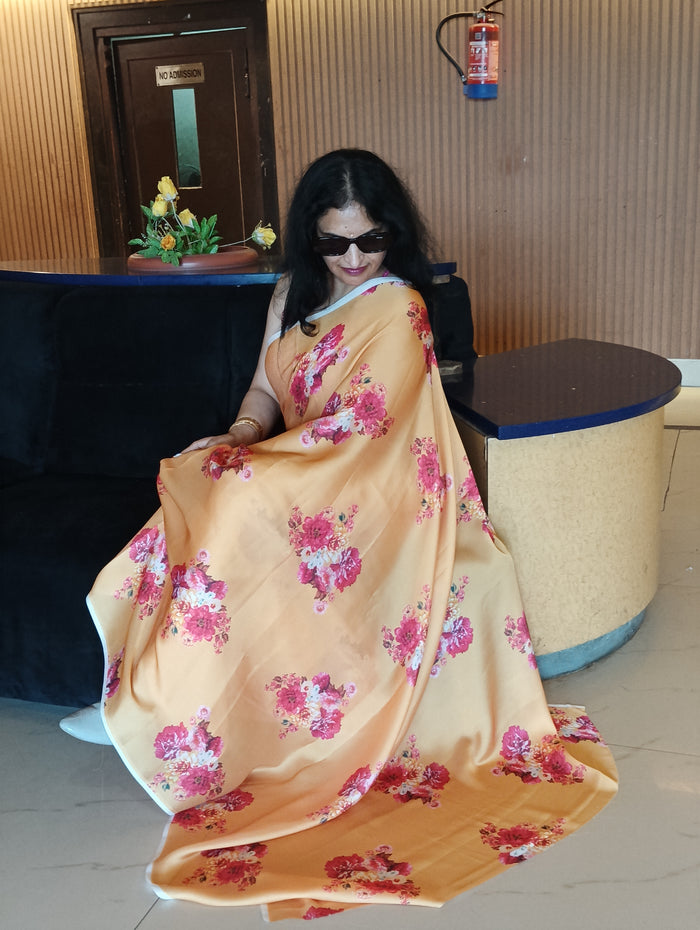 YELLOW TABBY SILK SAREE