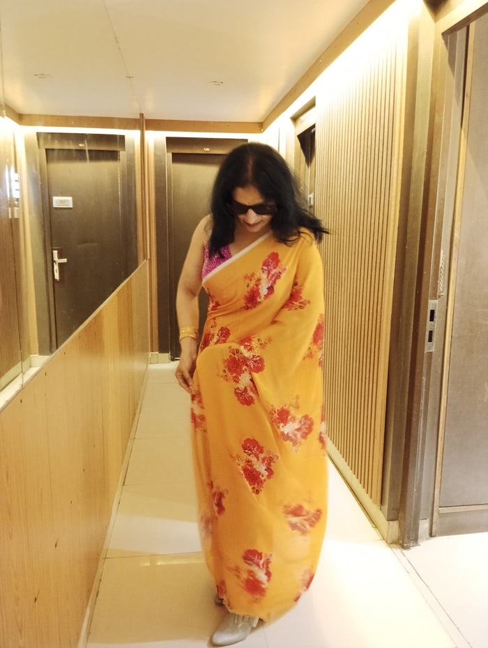 YELLOW TABBY SILK SAREE