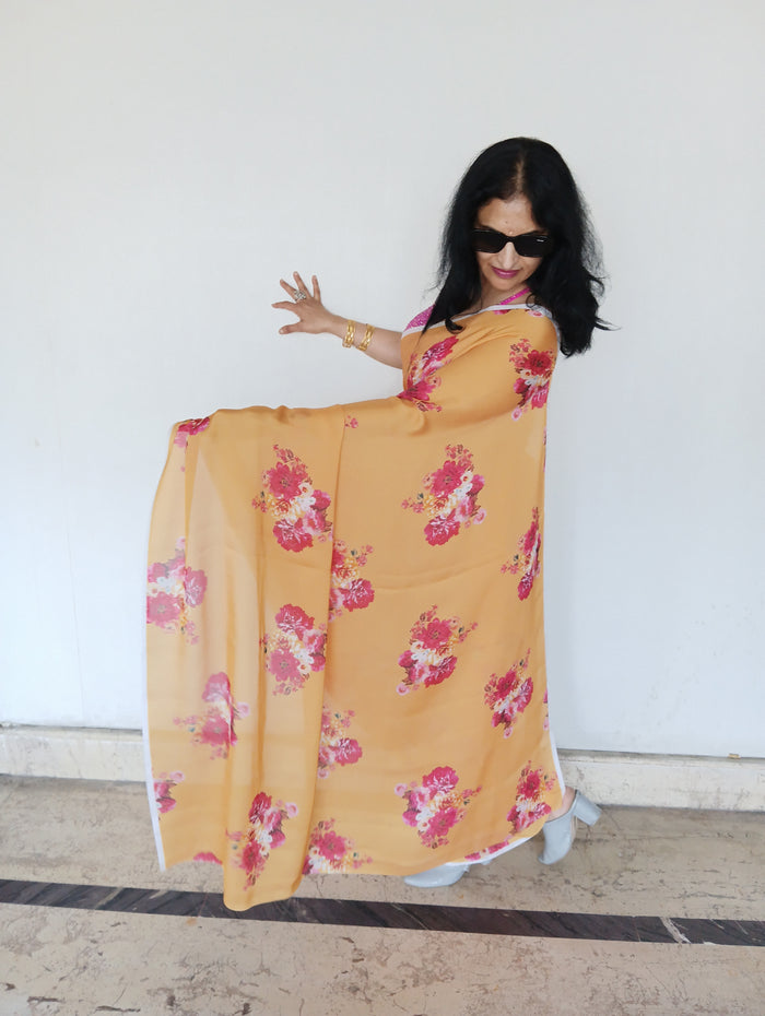 YELLOW TABBY SILK SAREE