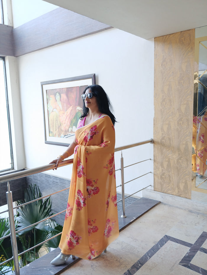 YELLOW TABBY SILK SAREE
