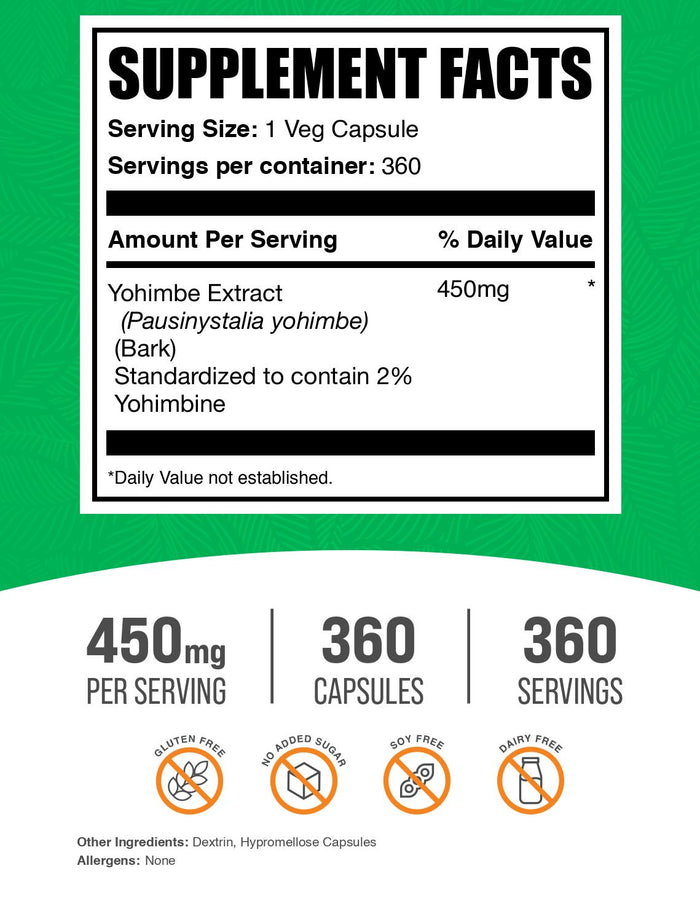 Yohimbe extract 360 capsules label