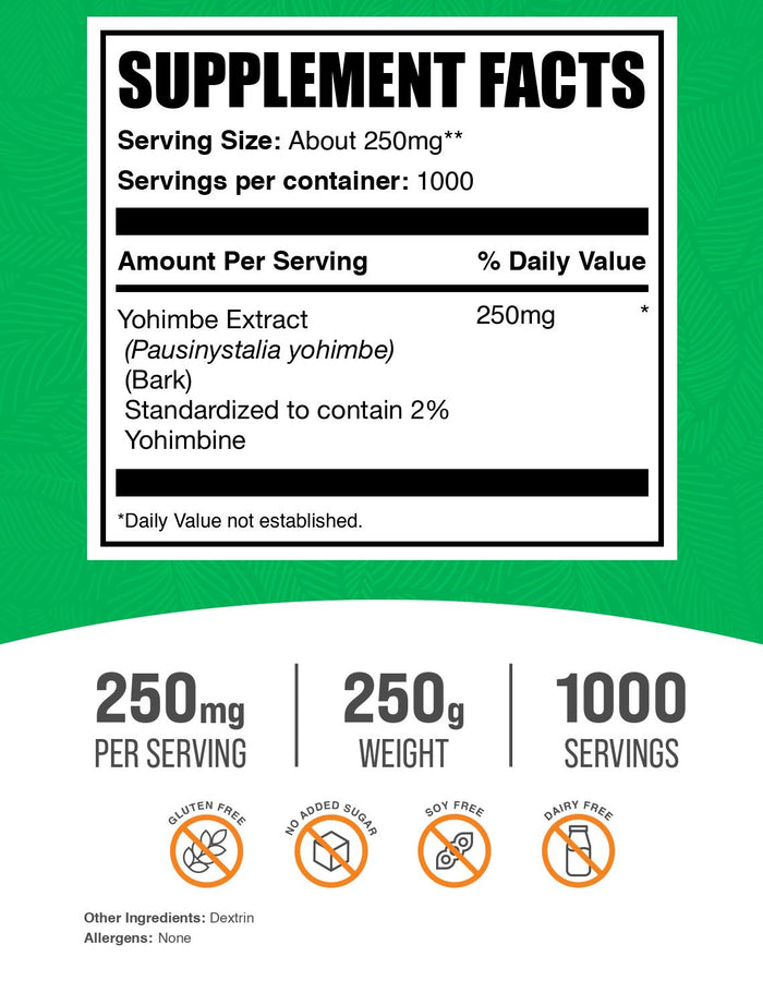 Yohimbe extract powder label 250g