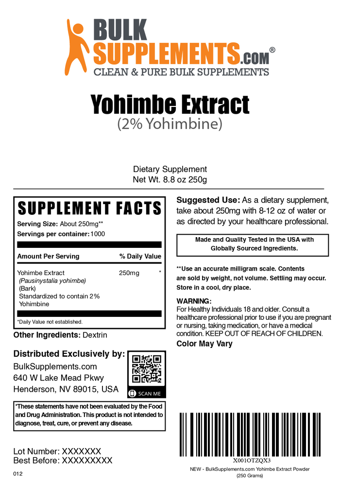 Yohimbe extract powder label 250g