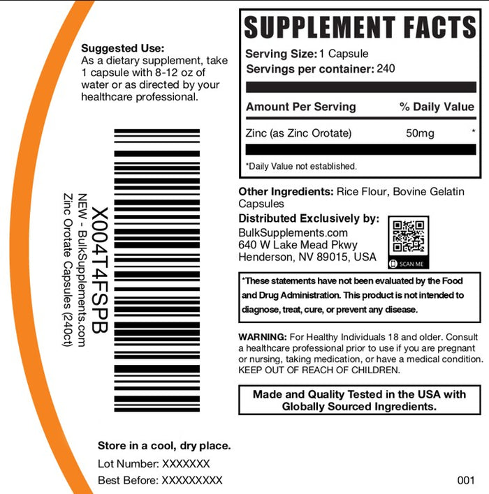 Zinc Orotate Capsules 240ct Plain Label