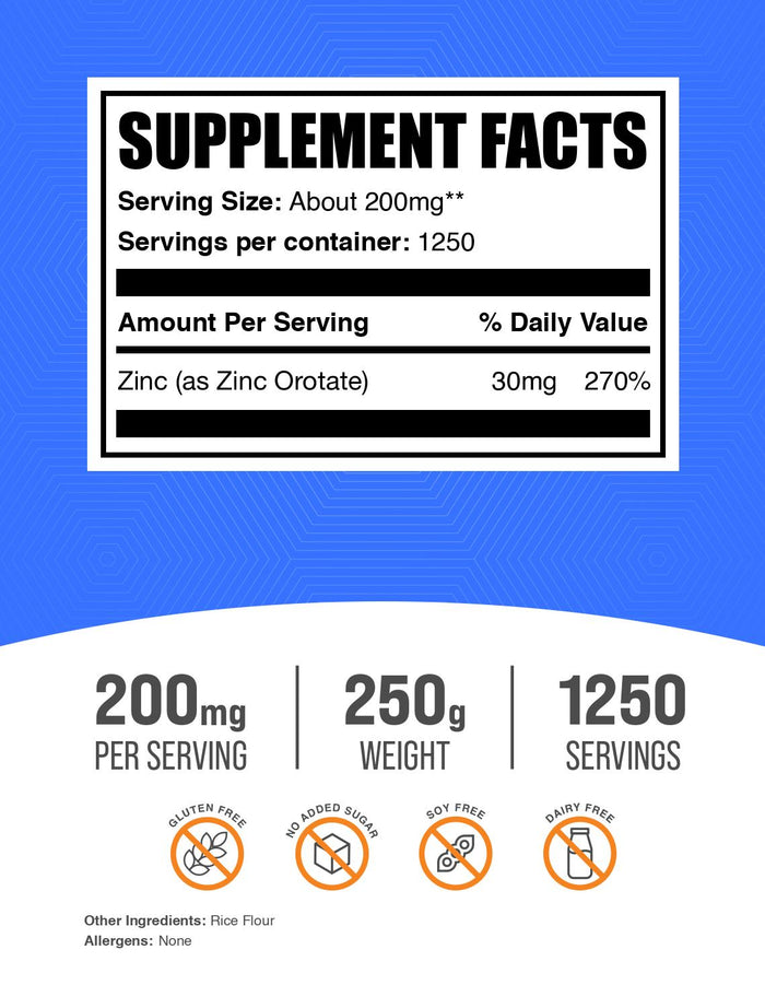 Zinc Orotate powder label 250g